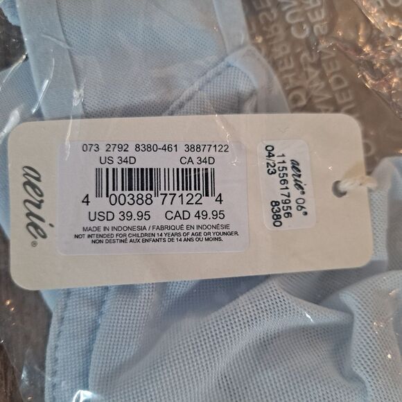 Aerie SMOOTHEZ Unlined Mesh Balconette Bra Eyelet Blue - Picture 3 of 3